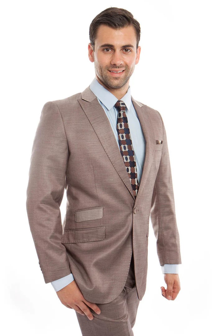 Tan Suits For Wedding - Tan Groomsmen Suits - Tan Sharkskin Suit Tuxedo - Men's Tuxedo USA