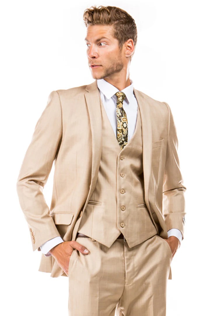 Tan Suits For Wedding - Tan Groomsmen Suits - Tan Slim Notch Lapel Tuxedo - Men's Tuxedo USA