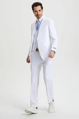 Men's Two Button Vested Stacy Adams Basic Designer Suit in White - Men's Tuxedo USA