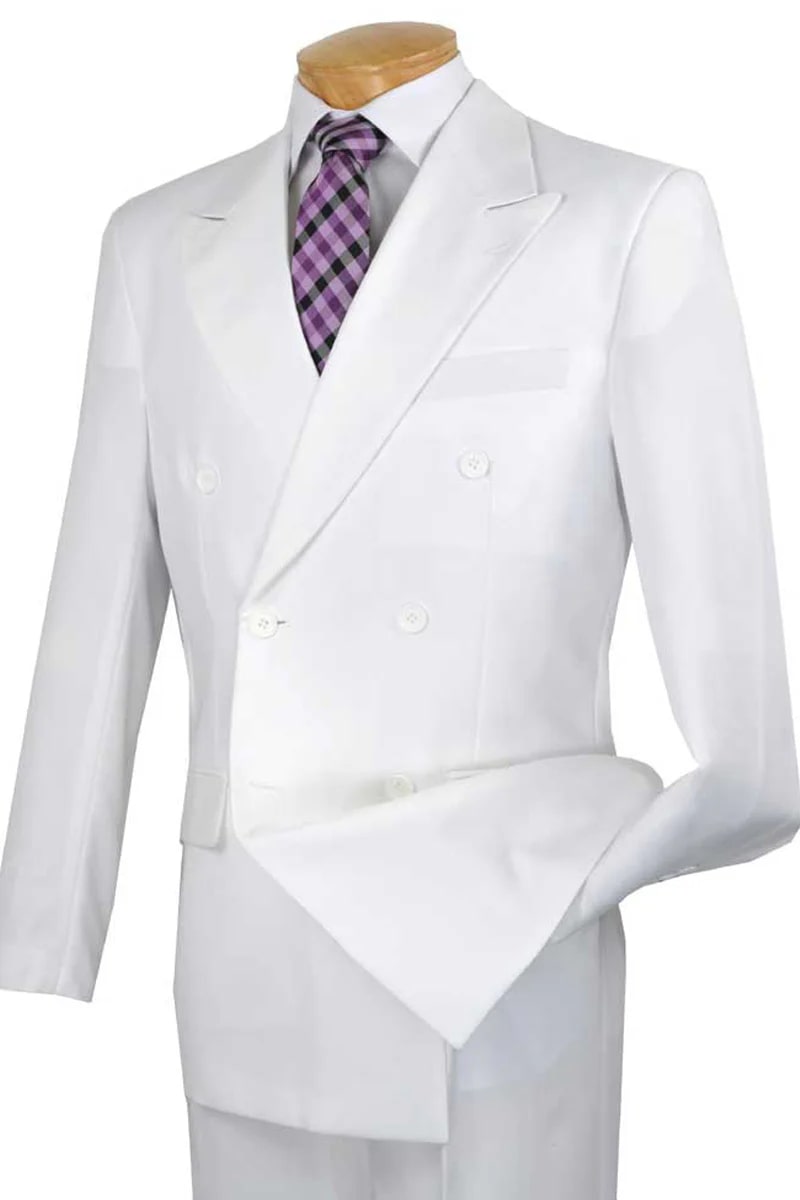 Mens Classic Double Breasted Poplin Suit in White - Men's Tuxedo USA