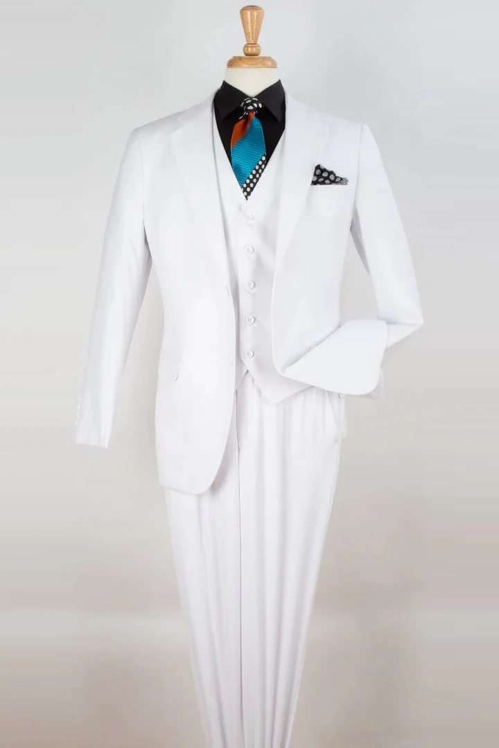 White Wedding Suit For Men - Perfect For Groom - Mens Two Button Classic Fit Vested Suit In White - Men's Tuxedo USA