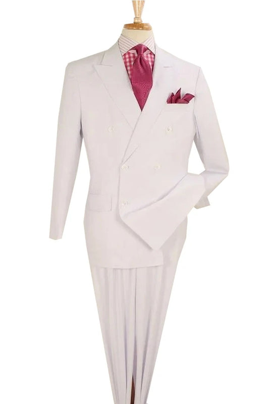 White Wedding Suit For Men - Perfect For Groom - Mens Classic Double Breasted Luxury Wool Feel Suit In White - Men's Tuxedo USA