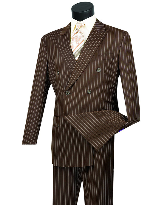 Mens Double Breasted Gangster Pinstripe Suit in Brown - Men's Tuxedo USA