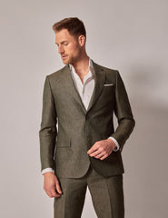 Mens Linen Suit For Beach Wedding - Summer  Suit in Dark Green - Men's Tuxedo USA