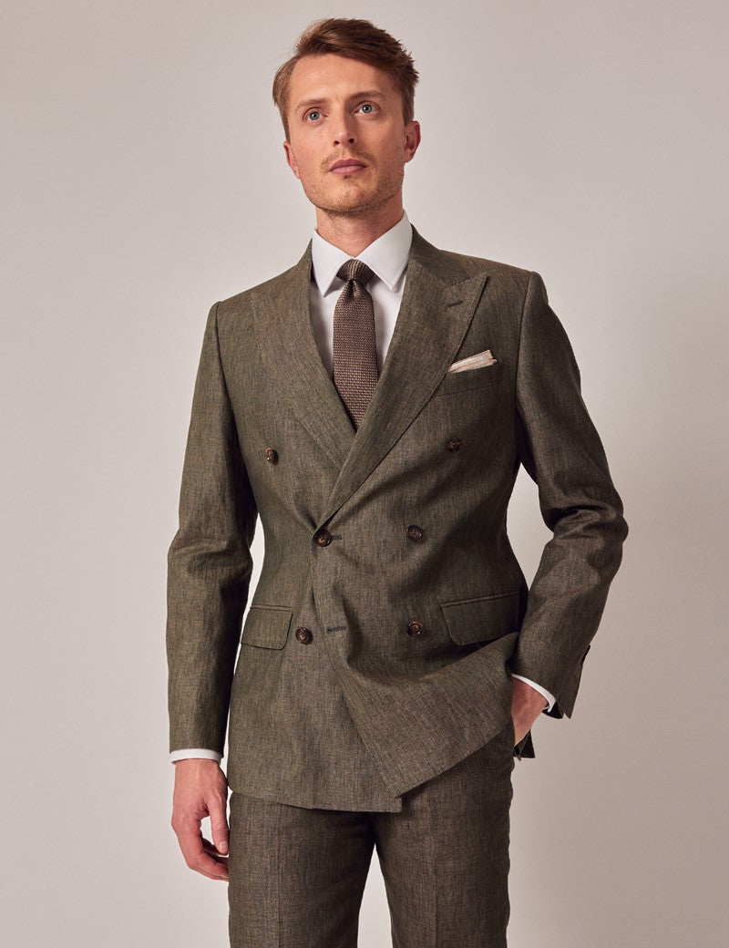 Mens Linen Suit For Beach Wedding - Summer  Suit in Dark Green Tailored Fit - Men's Tuxedo USA