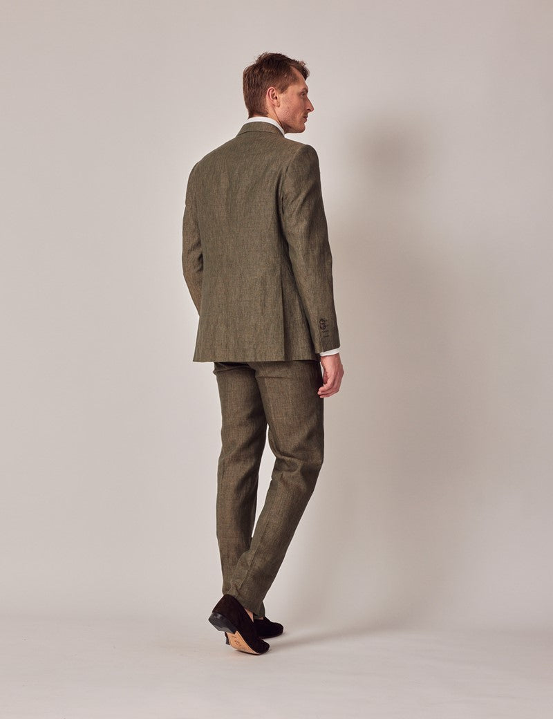 Mens Linen Suit For Beach Wedding - Summer  Suit in Dark Green Tailored Fit - Men's Tuxedo USA