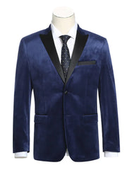 Mens Classic Velvet fabric Tuxedo Dinner Jacket in Dark Navy Blue - Men's Tuxedo USA