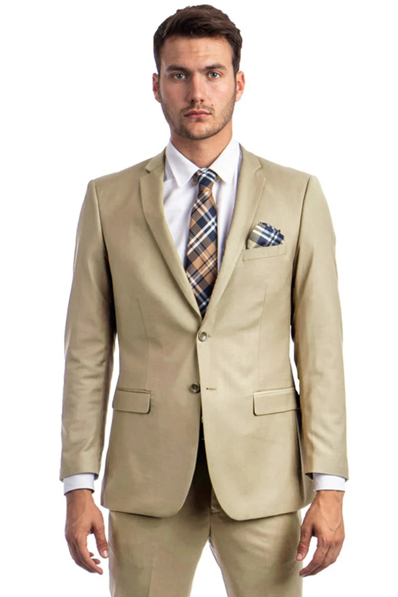 Men's Basic 2 Button Slim Fit Wedding Suit in Tan - Men's Tuxedo USA