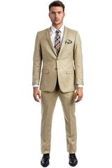 Men's Basic 2 Button Slim Fit Wedding Suit in Tan - Men's Tuxedo USA