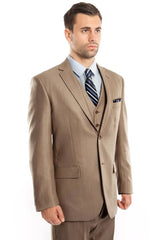 Men's Two Button Vested Textured Sharkskin Business Suit in Dark Tan - Men's Tuxedo USA