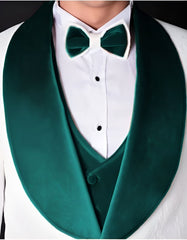 White and Teal Blue Tuxedo - Wedding Groom Suit + Bowtie & Vest - Men's Tuxedo USA