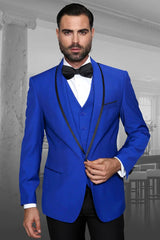 Mens Royal Blue Tuxedo - Men's Designer Vested Satin Trim Shawl Wedding & Prom Royal Blue Tuxedo - Men's Tuxedo USA