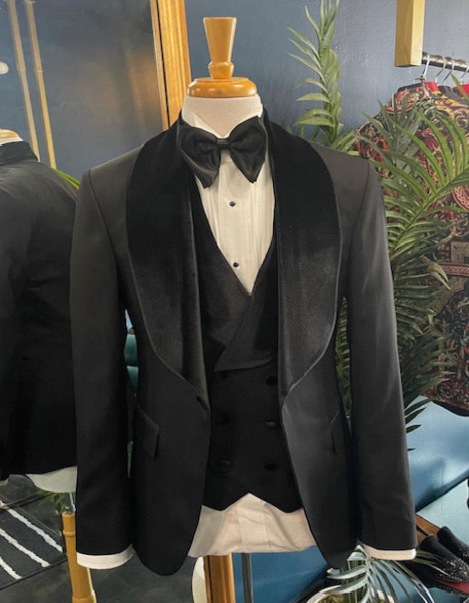 Mens Black Dinner Jacket - Two Toned Color Blazer - Black-Black Sport Coat - Men's Tuxedo USA