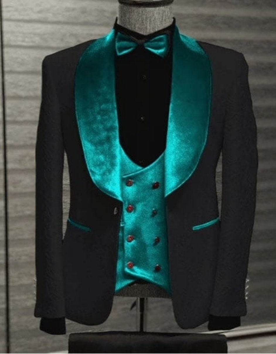 Mens Black Dinner Jacket - Two Toned Color Blazer - Black and Teal Blue Sport Coat - Men's Tuxedo USA