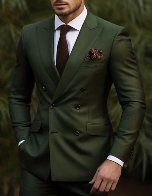 Double Breasted Slim Fit Suit - Dark Green Suit - Tapred Fit Pants - Men's Tuxedo USA