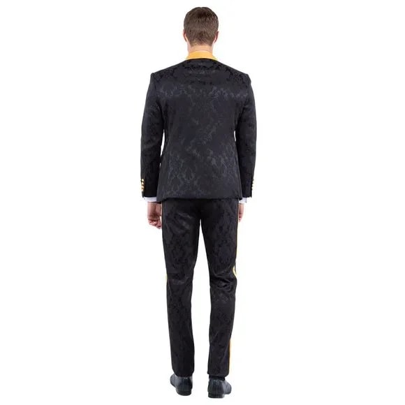 New Double-Breasted Skinny Fit Tuxedo By Tazio, Paisley Black & Gold - Men's Tuxedo USA