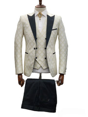 Ivory Tuxedo - Cream Wedding Suit  - Off White Groom Peak Lapel  Suit - Men's Tuxedo USA