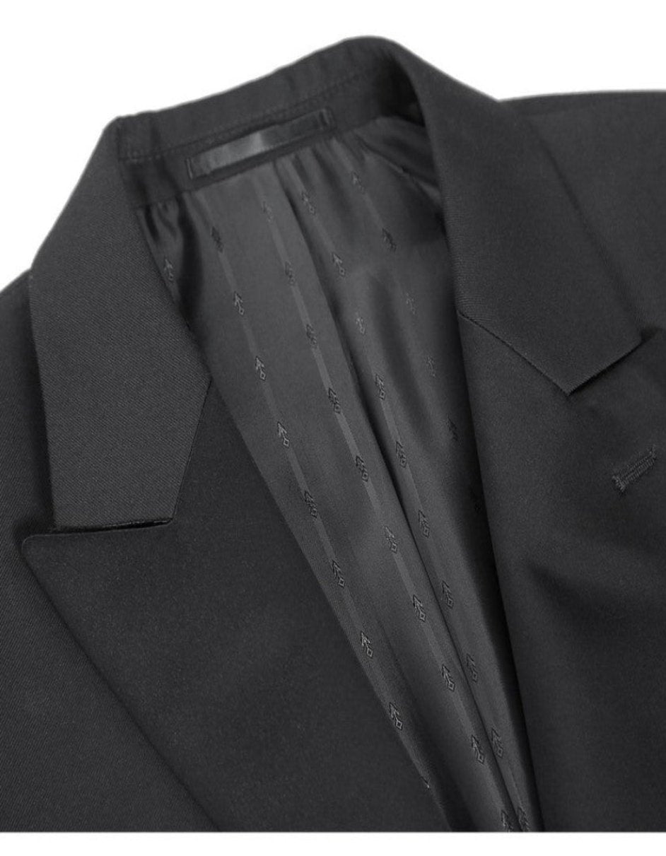 Black Tuxedo - Mens Wedding Suit Satin-faced Peak Lapel - Black Prom Suit - Men's Tuxedo USA