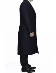 Navy Blue 3 Button Full Length Ankle length Wool Dress Top Coat/Overcoat - Men's Tuxedo USA