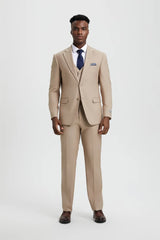 Men's Two Button Vested Stacy Adams Basic Designer Suit in Tan - Men's Tuxedo USA