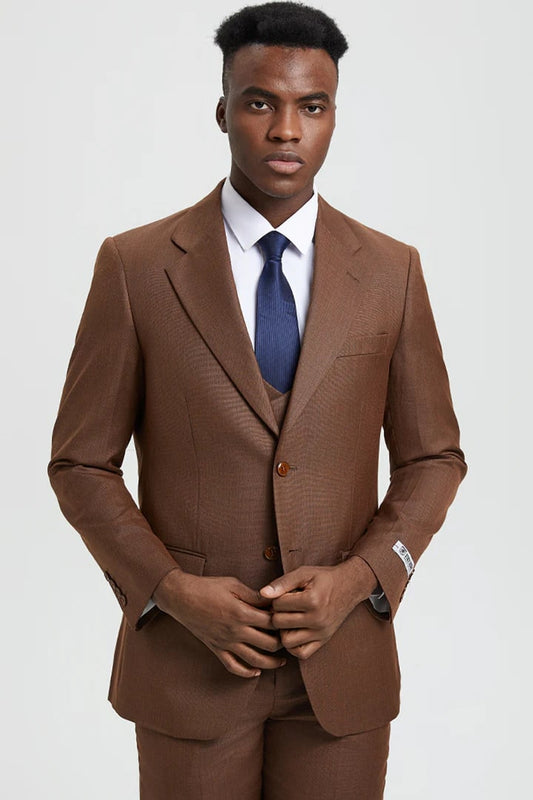 Brown Wedding Suit - Jacket + Pants - Brown Tuxedo - Brown Groomsmen Stacy Adam Suit - Men's Tuxedo USA