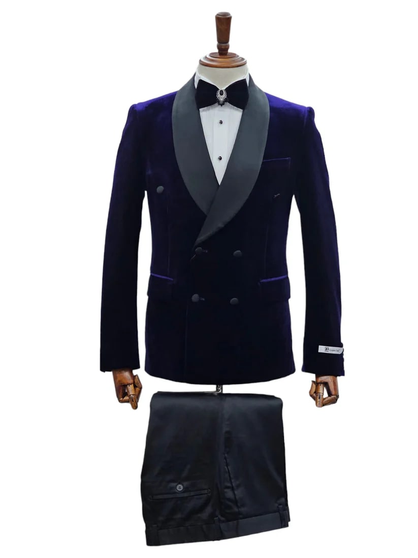 Double Breasted Tuxedo Suit  - Slim fitted - Eggplant Suit - Shawl Collar - Men's Tuxedo USA