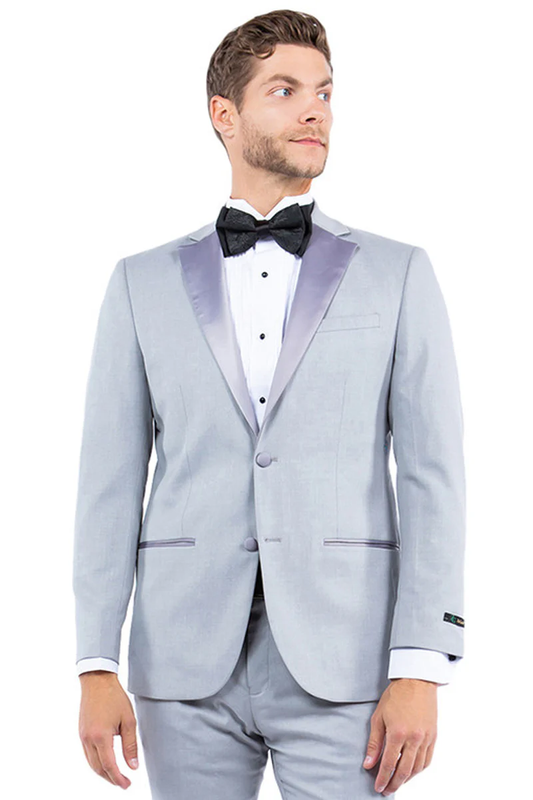 Mens Gray Tuxedo - Grey Wedding Suit-Mens Modern Fit Two Button Notch Lapel Tuxedo Separates Jacket In Light Grey - Men's Tuxedo USA