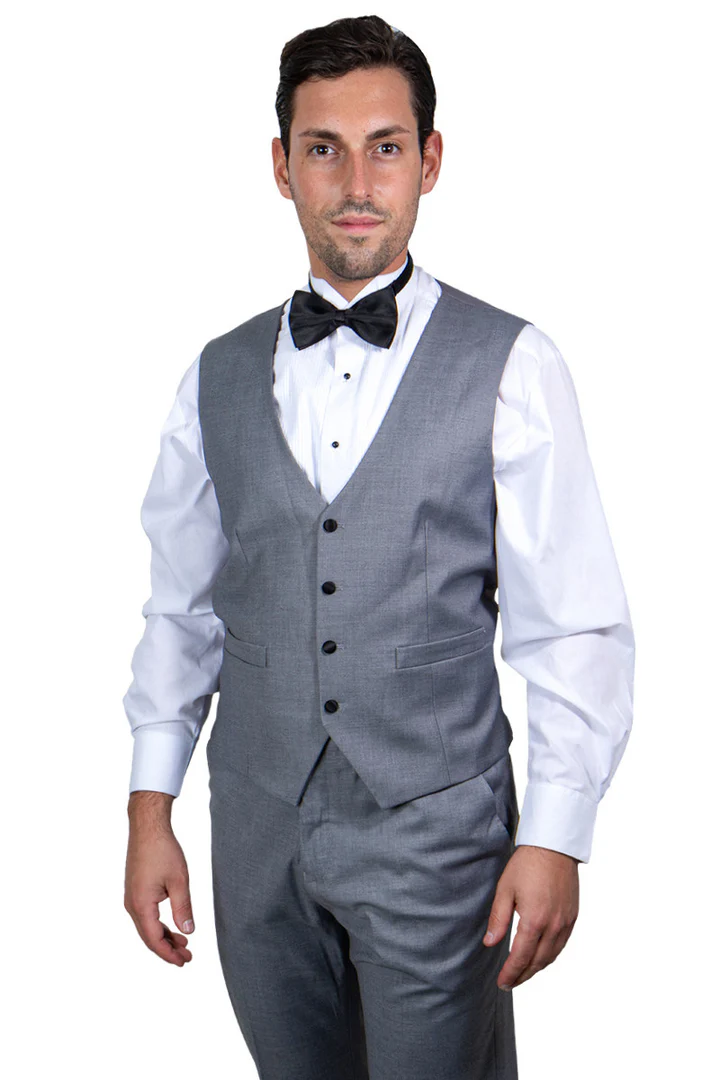 Mens Gray Tuxedo - Grey Wedding Suit-Mens  Stacy Adams Vested  One Button  Shawl Lapel Tuxedo In  Grey - Men's Tuxedo USA