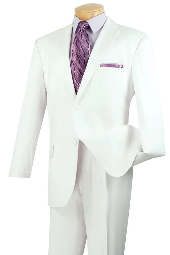 White Wedding Suit For Men - Perfect For Groom - Mens Modern Fit Two Button Poplin Suit In White - Men's Tuxedo USA