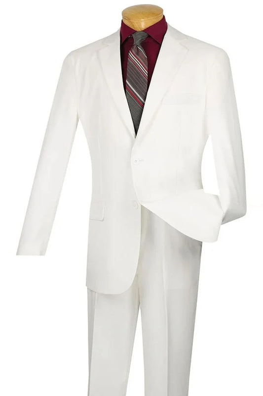 White Wedding Suit For Men - Perfect For Groom - Mens Two Button Modern Fit Wool Feel Suit In White - Men's Tuxedo USA