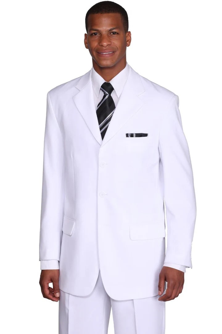 White Wedding Suit For Men - Perfect For Groom - Mens 3 Button Classic Fit Poplin Suit In White - Men's Tuxedo USA