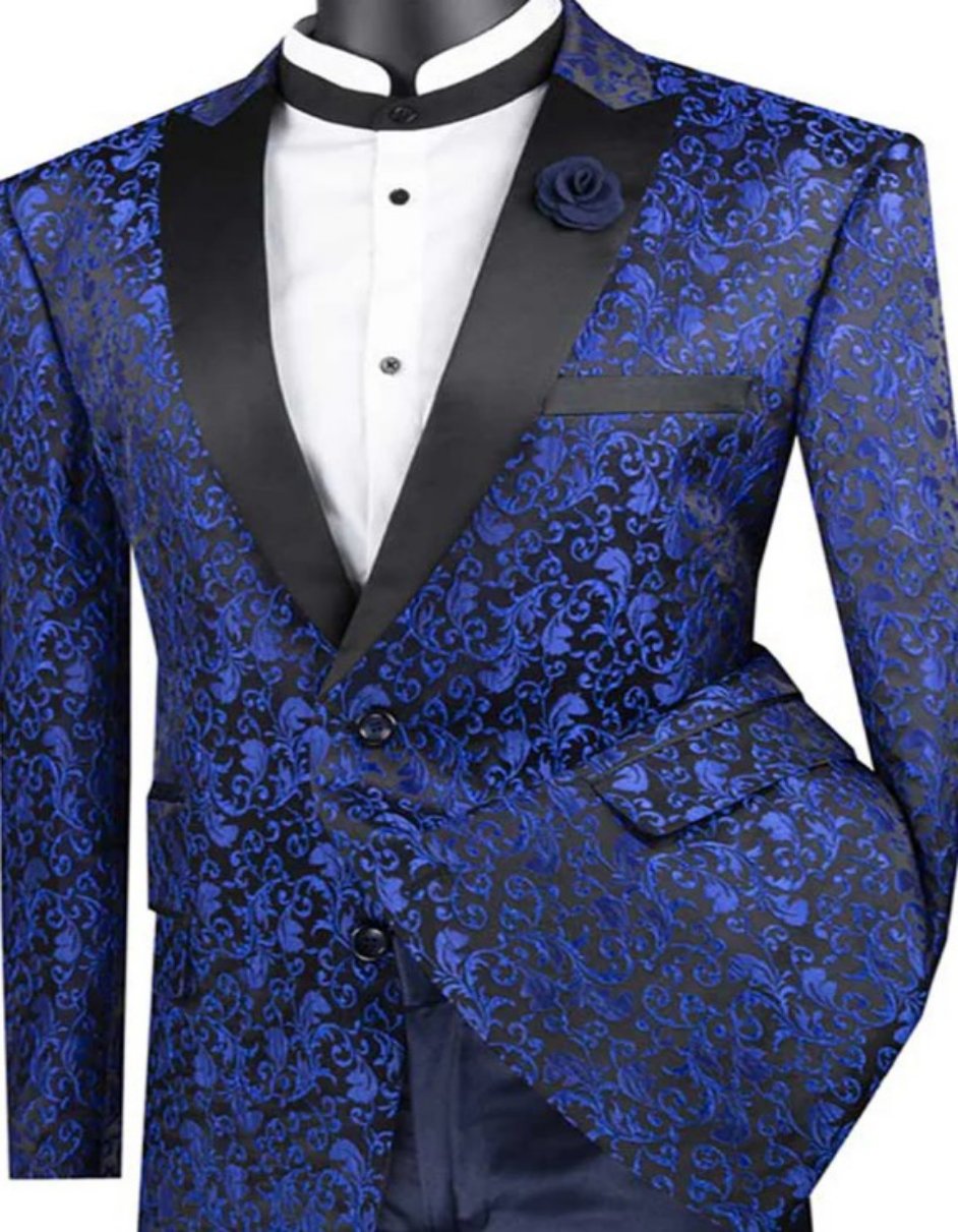 Blue Prom Suit - Blue Homecoming Outfits For Guys Floral Design Blue - Men's Tuxedo USA