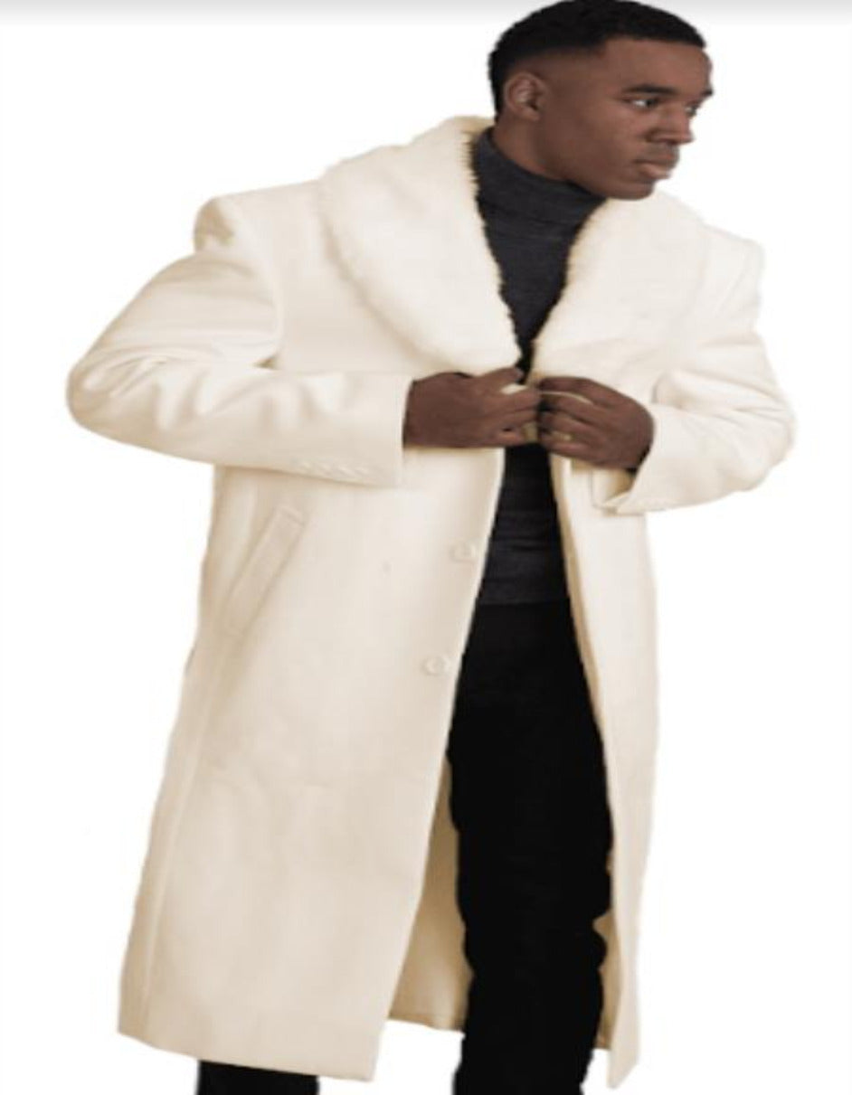 Mens Overcoat With Fur Collar - Ivory Topcoat - Men's Tuxedo USA