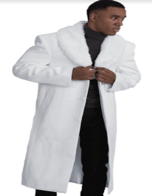 Mens Overcoat With Fur Collar - Off-White Topcoat - Men's Tuxedo USA