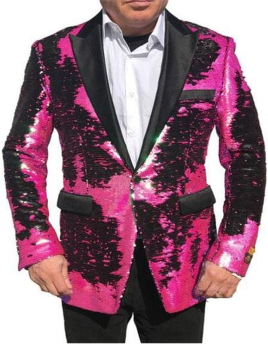 Christmas Blazer - New Year Holiday Fuchsia Tuxedo Dinner Jacket - Sequin Fabric Shiny Perfect For Party