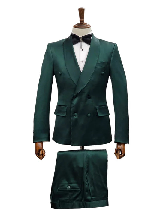 Double Breasted Tuxedo Suit  - Slim fitted Suit - Green  Suit - Shawl Collar - Men's Tuxedo USA