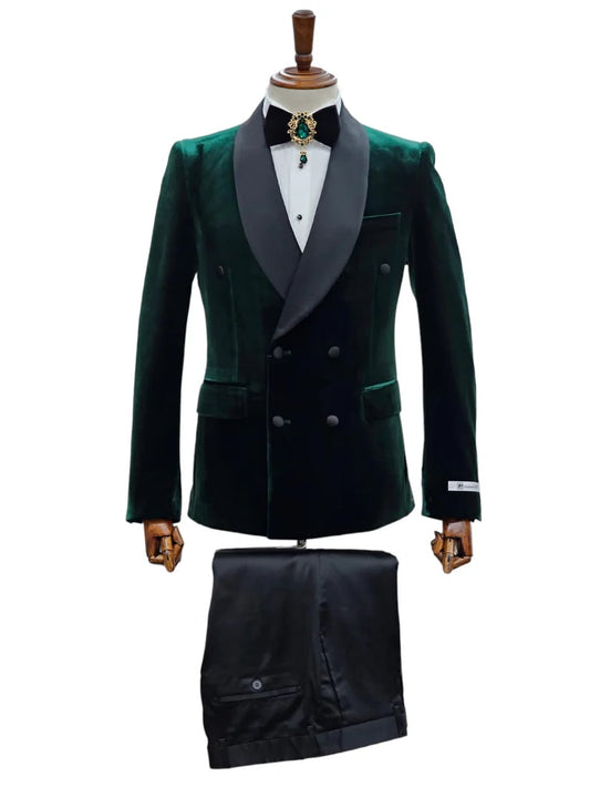 Double Breasted Tuxedo Suit  - Slim fitted -  Green Suit - Shawl Collar - Men's Tuxedo USA