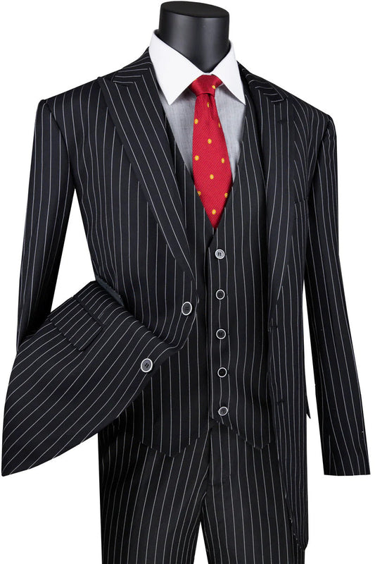 Mens Vested Gangster Pinstripe 1920's Suit in Black - Men's Tuxedo USA