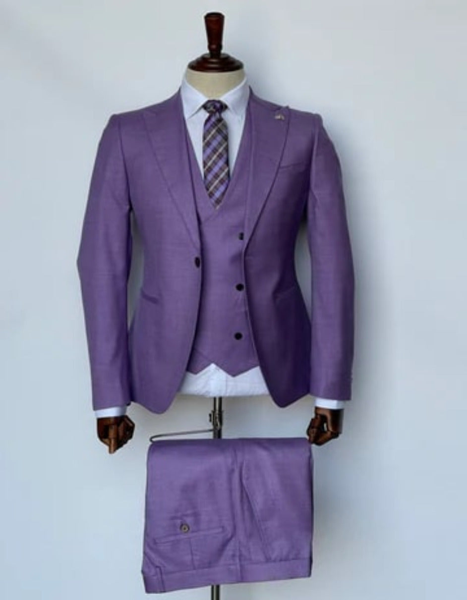 Giovanni Testi Suits With Double Breasted Vest - 3 Pieces  Lavender Peak Lapel Suit - Men's Tuxedo USA