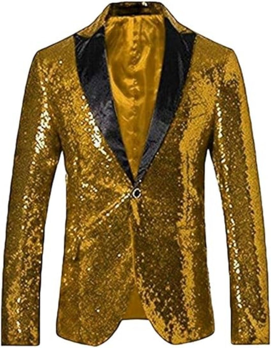 Glitter Tuxedo Dinner Jacket - Sequin Blazer - Gold Flashy Stage Sport Coat By Alberto Nardoni - Men's Tuxedo USA