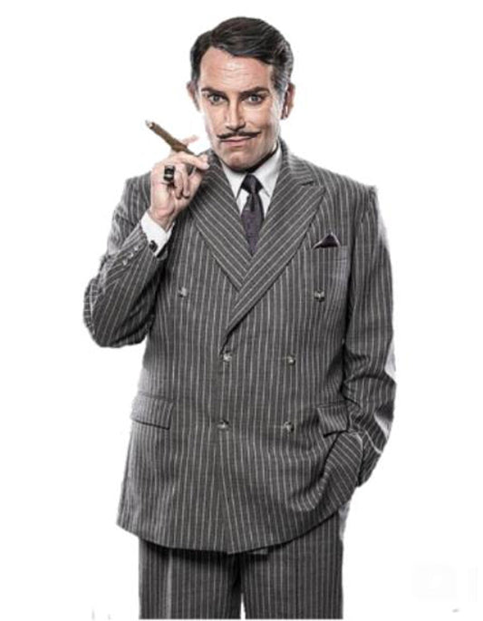 Mens Double Breasted Gomez Addams | Addams Family Costume in Charcoal Grey Pinstripe - Men's Tuxedo USA