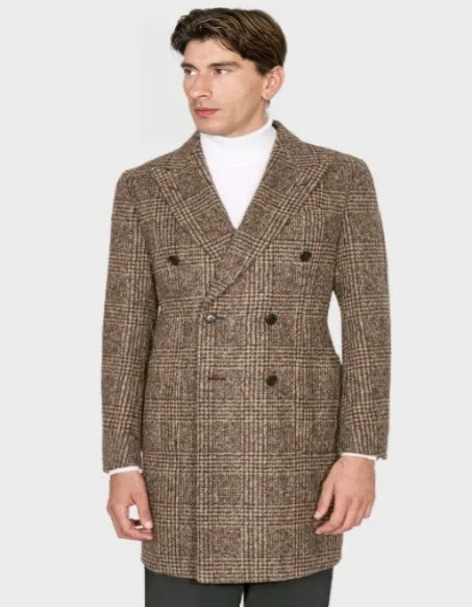 Gray Plaid Overcoat - Wool Carcoat - Tweed Herringbone Texture Coat Double Breasted Style