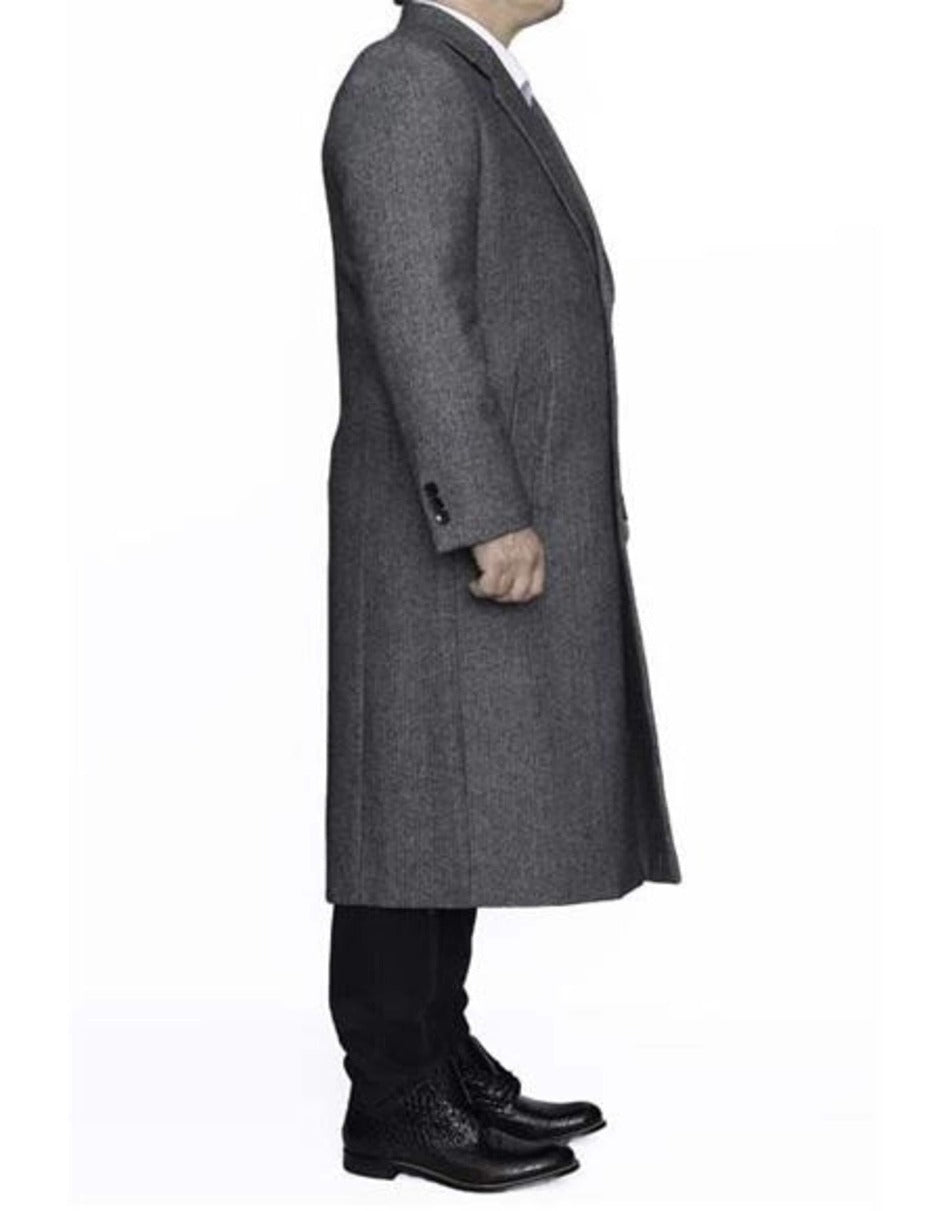 Mens Overcoat - Topcoat For Men - Winter Fabric - Three Button Full Length Wool Herringbone Ankle length Gray Overcoat ~ Long men's Dress Topcoat - Winter coat - Men's Tuxedo USA