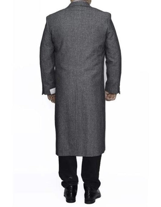 Mens Overcoat - Topcoat For Men - Winter Fabric - Three Button Full Length Wool Herringbone Ankle length Gray Overcoat ~ Long men's Dress Topcoat - Winter coat - Men's Tuxedo USA