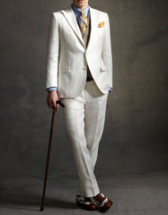 Mens The Great Gatsby Vested Peak Lapel Suit in Ivory with Brown Vest - Men's Tuxedo USA