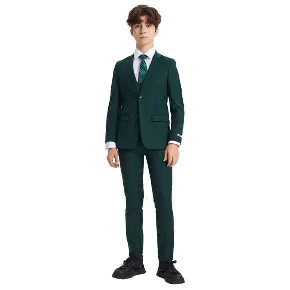 Exclusive Stacy Adams 5pc Boys Suit Slim-Fit, Green - Men's Tuxedo USA