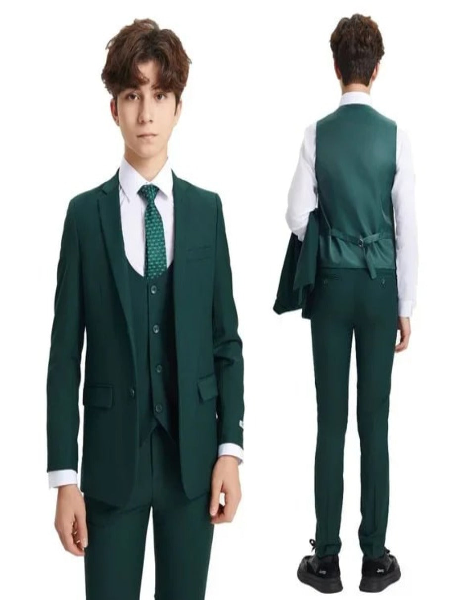 Exclusive Stacy Adams 5pc Boys Suit Slim-Fit, Green - Men's Tuxedo USA