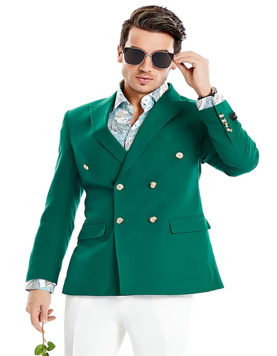 Men's Slim Fit Double Breasted Hunter Green Summer Blazer - Men's Tuxedo USA