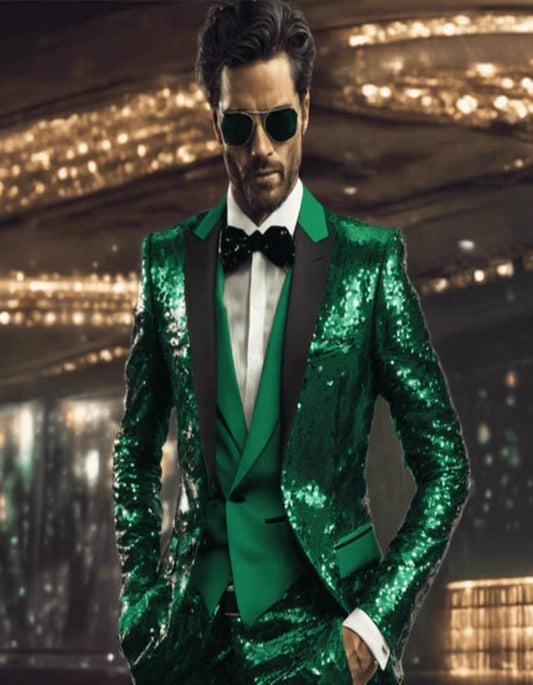 Mens Sequin Suit - Sparkly Suit - Emerald Green Glitter Suit - Men's Tuxedo USA