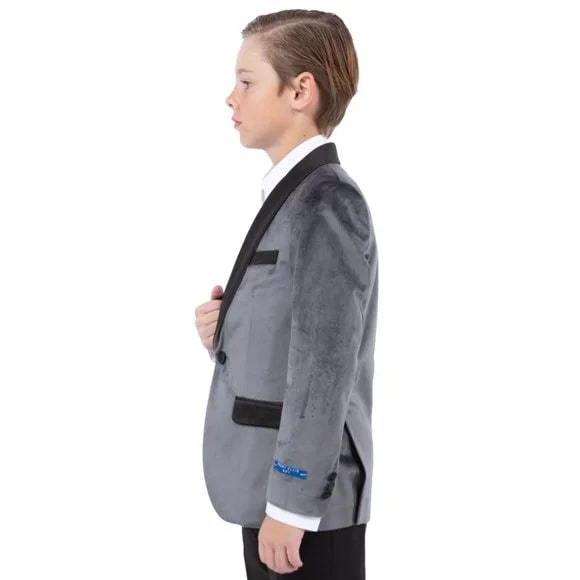 Perry Ellis Boys Velvet Jacket, Grey - Men's Tuxedo USA